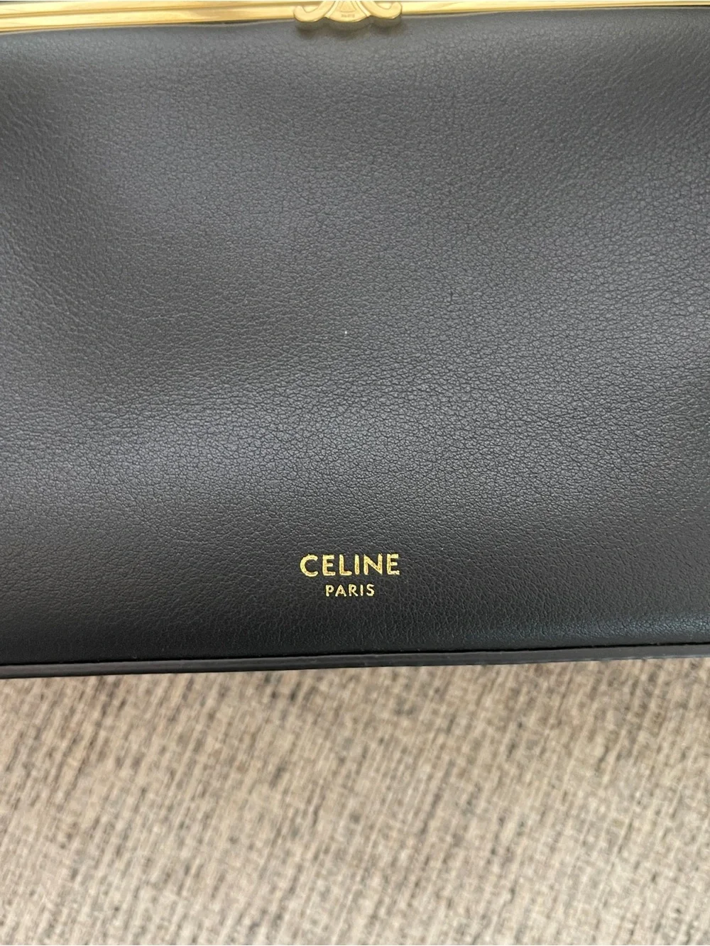 Celine rectangle Black Leather Top-Handle Satchel with Gold Hardware